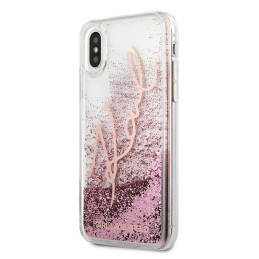 Karl Lagerfeld Glitter Signature dėklas iPhone X/ Xs - rožinis ir auksinis