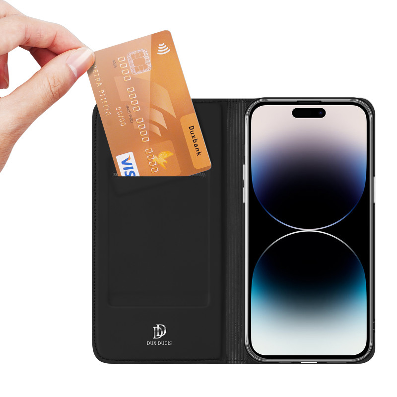 Dux Ducis Skin Pro dėklas iPhone 15 Pro su atvartu ir pinigine - juodas