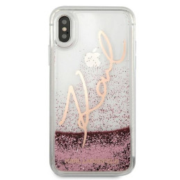 Karl Lagerfeld Glitter Signature dėklas iPhone X/ Xs - rožinis ir auksinis