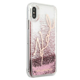 Karl Lagerfeld Glitter Signature dėklas iPhone X/ Xs - rožinis ir auksinis