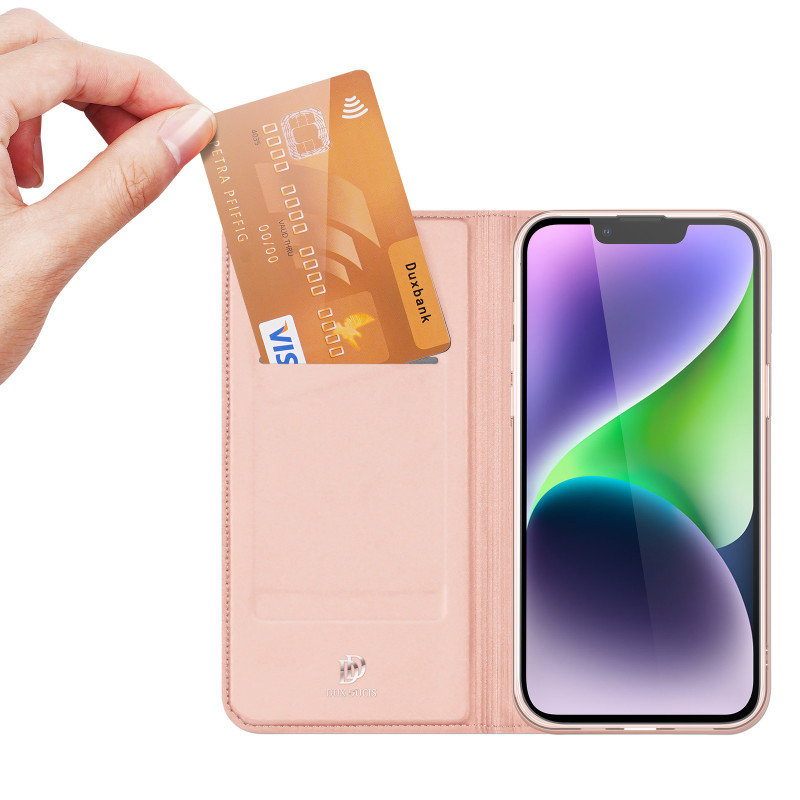 Dux Ducis Skin Pro atverčiamas dėklas ir piniginė iPhone 15 - rožinė