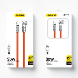 Dudao L24CL USB-C – žaibiškas kabelis su 180° pasukimu 30W 1m – oranžinis