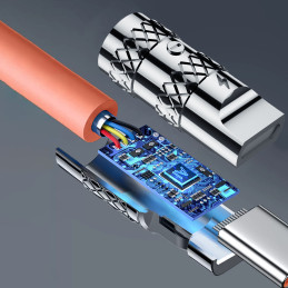 Dudao L24CC USB-C – kampinis USB-C laidas su 180° pasukimu 120W 1m – oranžinis