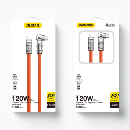 Dudao L24CC USB-C – kampinis USB-C laidas su 180° pasukimu 120W 1m – oranžinis