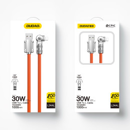 Dudao L24AL USB-A – žaibiškas kabelis su 180° pasukimu 30W 1m – oranžinis