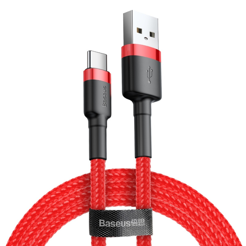 „Baseus Cafule“ kabelis Patvarus nailoninis USB / USB-C kabelis QC3.0 2A 2M raudonas (CATKLF-C09)