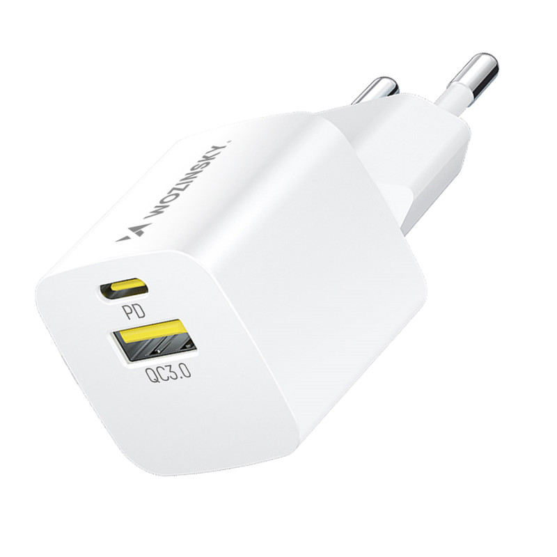 Wozinsky WWCEAC GaN USB-A USB-C 33W sieninis įkroviklis - baltas