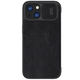 Nillkin Qin Pro odinis atverčiamas dėklas, skirtas iPhone 15 su fotoaparato apsauga – juodas