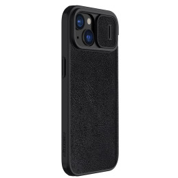 Nillkin Qin Pro odinis atverčiamas dėklas, skirtas iPhone 15 su fotoaparato apsauga – juodas