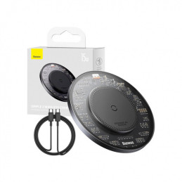 Baseus BS-W530 15W indukcinis įkroviklis + USB C - USB C 24W 1m laidas - juodas