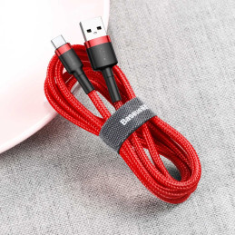„Baseus Cafule“ kabelis Patvarus nailoninis USB / USB-C kabelis QC3.0 2A 2M raudonas (CATKLF-C09)