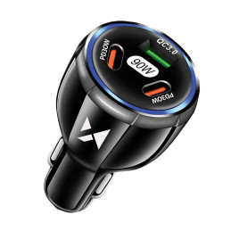 Wozinsky WCCCA automobilinis įkroviklis 2x USB-C 1x USB-A 90W PD QC - juodas