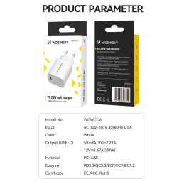 Wozinsky WGWCCW 20W USB-C sieninis įkroviklis - baltas