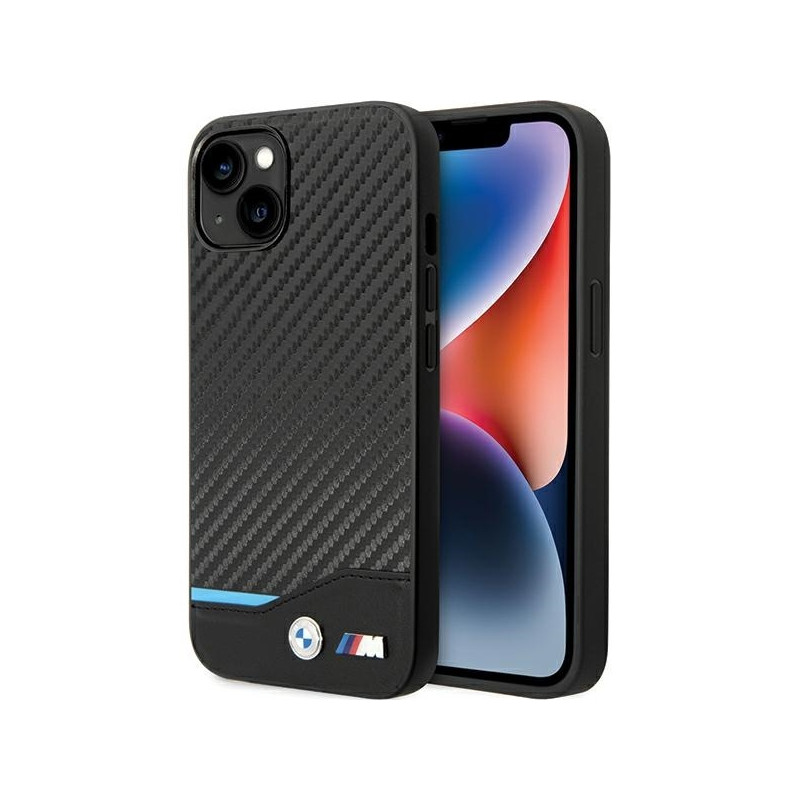 BMW Leather Carbon dėklas iPhone 13 - juodas
