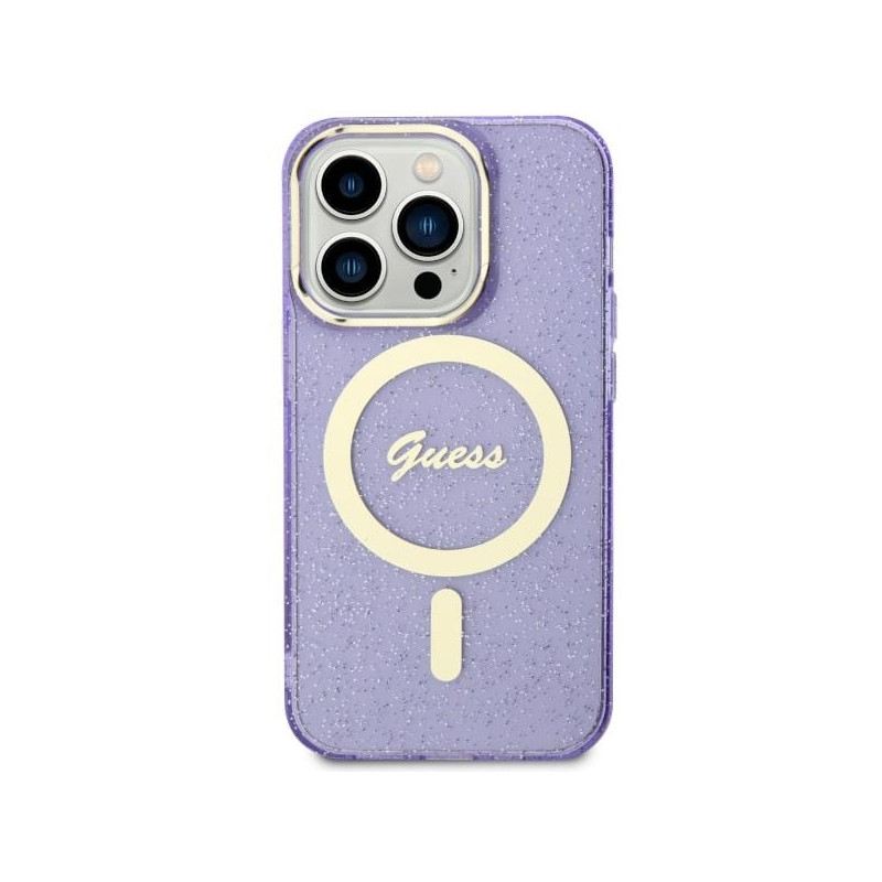 Guess Glitter Gold MagSafe dėklas, skirtas iPhone 11 / Xr - violetinė