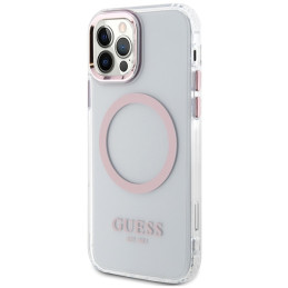 Guess Metal Outline Magsafe dėklas, skirtas iPhone 12 / iPhone 12 Pro - rožinis