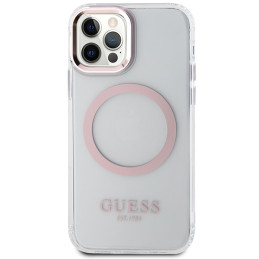 Guess Metal Outline Magsafe dėklas, skirtas iPhone 12 / iPhone 12 Pro - rožinis