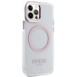 Guess Metal Outline Magsafe dėklas, skirtas iPhone 12 / iPhone 12 Pro - rožinis