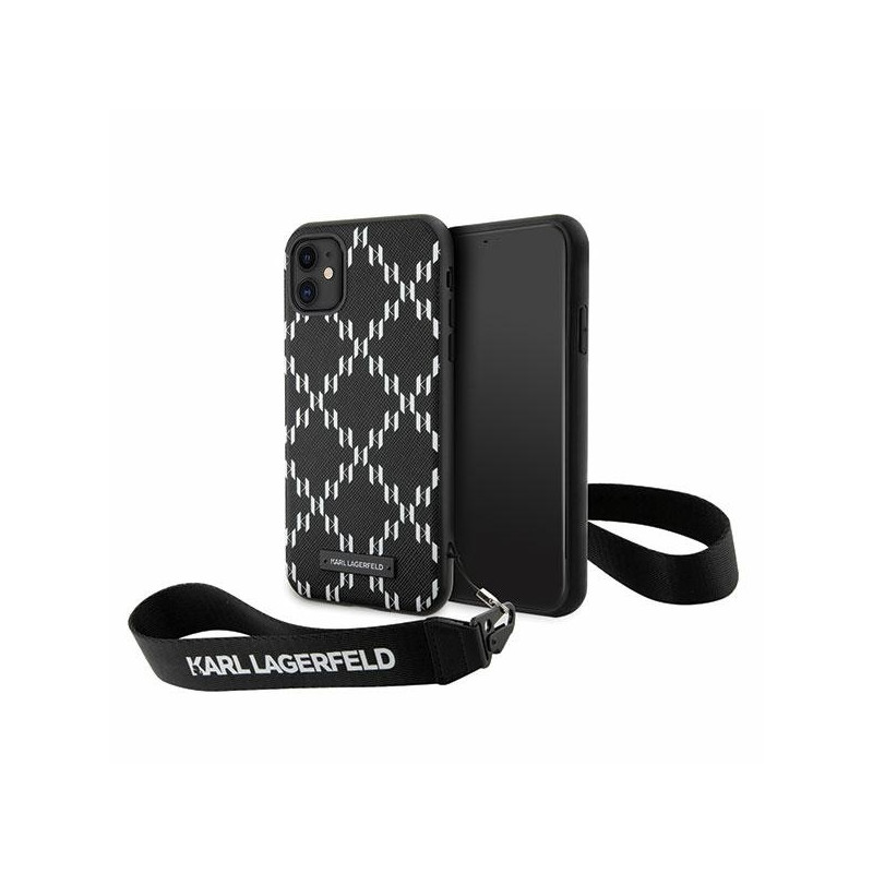 Karl Lagerfeld Monogram Losange Saffiano dėklas iPhone 11 / Xr - juodas