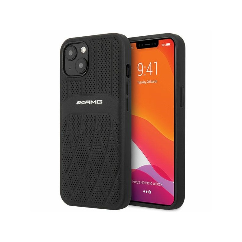 AMG Leather Curved Lines dėklas iPhone 13 - juodas