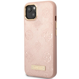 Guess Peony Logo Plate MagSafe dėklas iPhone 14 - rožinis