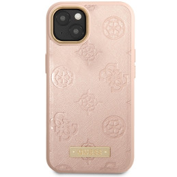 Guess Peony Logo Plate MagSafe dėklas iPhone 14 - rožinis