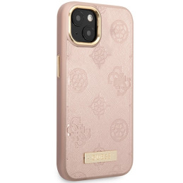 Guess Peony Logo Plate MagSafe dėklas iPhone 14 - rožinis
