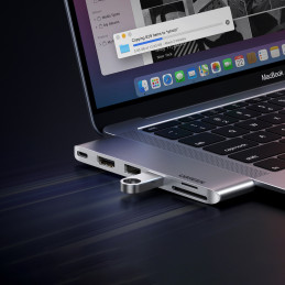HUB Ugreen CM380 2xUSB C – HDMI/ 2xUSB 3.0/ SDTF/ USB C PD – pilka