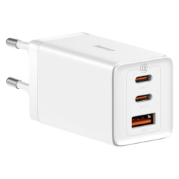 GaN greitas įkroviklis 2xUSB C 1xUSB 65W Baseus GaN5 Pro + USB C - USB C 100W laidas - baltas