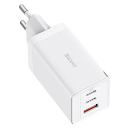 GaN greitas įkroviklis 2xUSB C 1xUSB 65W Baseus GaN5 Pro + USB C - USB C 100W laidas - baltas