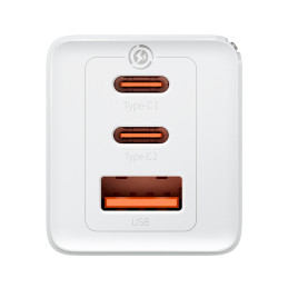 GaN greitas įkroviklis 2xUSB C 1xUSB 65W Baseus GaN5 Pro + USB C - USB C 100W laidas - baltas