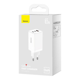 GaN greitas įkroviklis 2xUSB C 1xUSB 65W Baseus GaN5 Pro + USB C - USB C 100W laidas - baltas