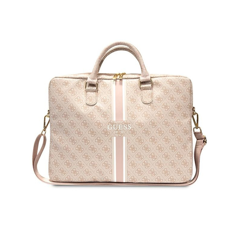 Guess 4G Printed Stripes krepšys 16" nešiojamam kompiuteriui - rožinis