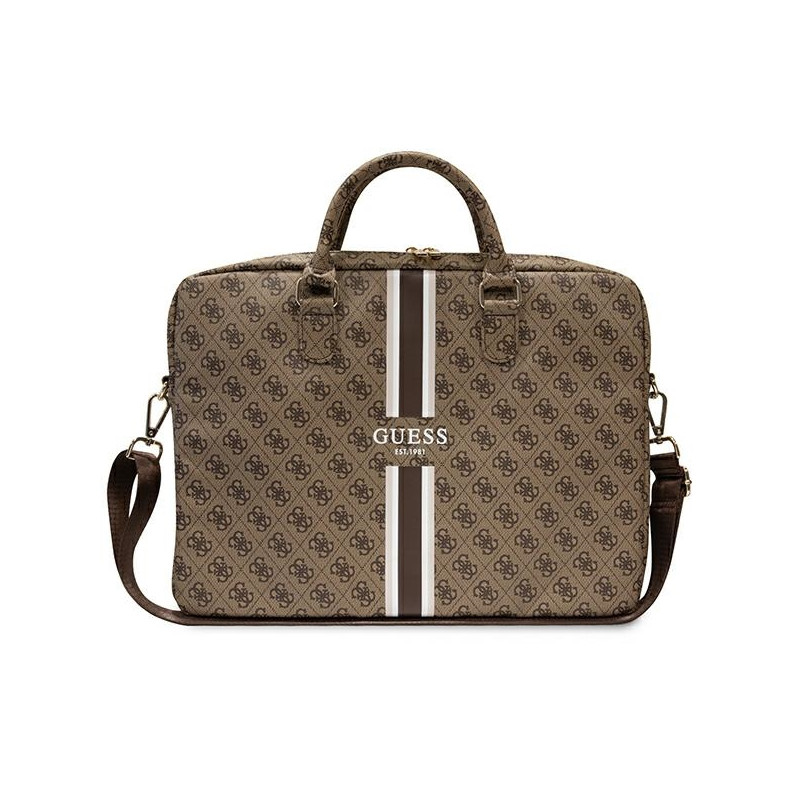 Guess 4G Printed Stripes krepšys 16" nešiojamam kompiuteriui - rudas