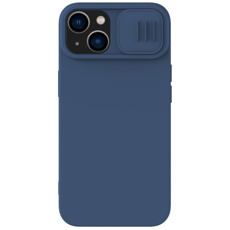 Nillkin CamShield šilkinis silikoninis dėklas, skirtas iPhone 15 Plus su fotoaparato apsauga – tamsiai mėlyna