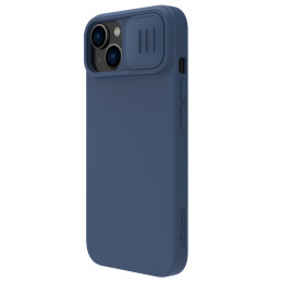 Nillkin CamShield šilkinis silikoninis dėklas, skirtas iPhone 15 Plus su fotoaparato apsauga – tamsiai mėlyna