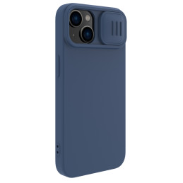 Nillkin CamShield šilkinis silikoninis dėklas, skirtas iPhone 15 Plus su fotoaparato apsauga – tamsiai mėlyna