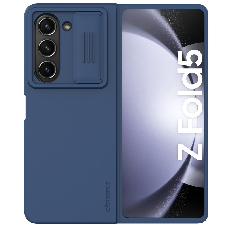 Nillkin CamShield šilkinis silikoninis dėklas, skirtas Samsung Galaxy Z Fold 5 su fotoaparato apsauga – tamsiai mėlyna
