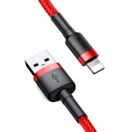 „Baseus Cafule“ USB-A / „Lightning 2.4A QC 3.0“ laidas, 0,5 m – raudonas