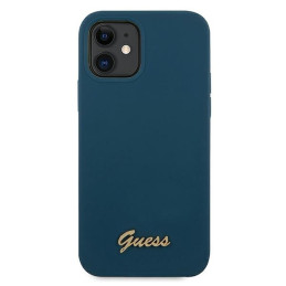 Guess Metal Logo Script dėklas iPhone 12 mini - mėlynas