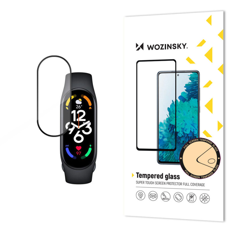 Patvarus Wozinsky Full Glue viso ekrano grūdintas stiklas su rėmeliu, skirtas Xiaomi Mi Band 8 – juodas