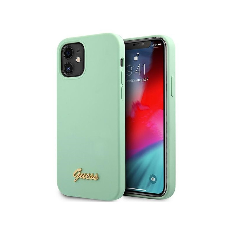 Guess Metal Logo Script dėklas iPhone 12 mini - žalias