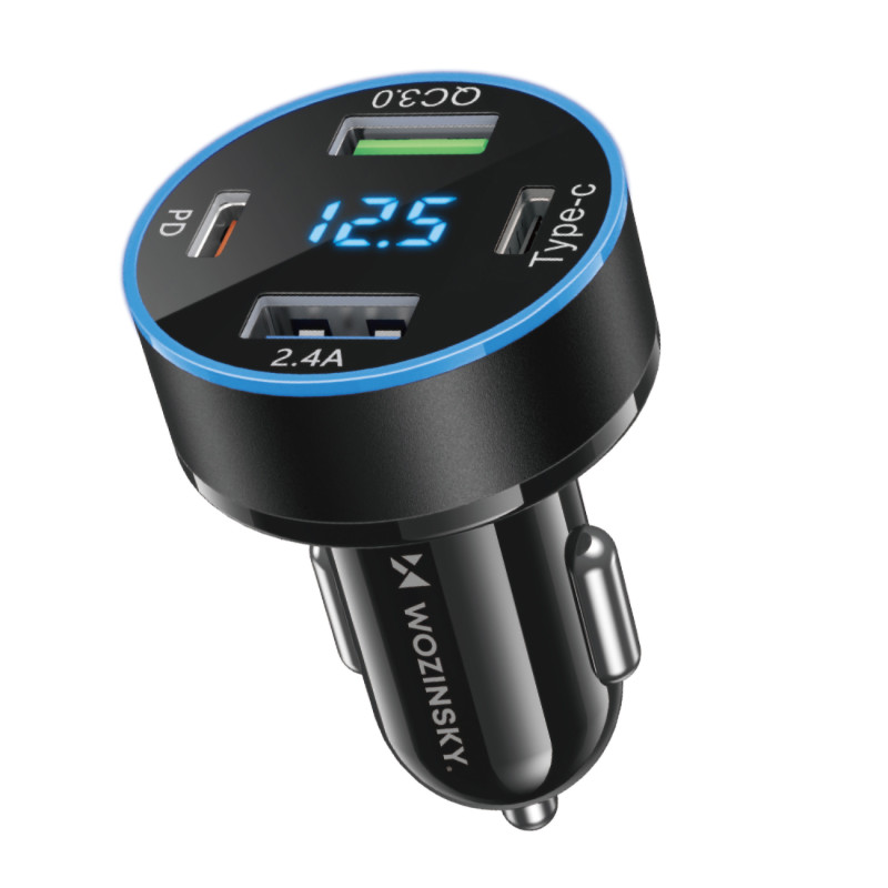 Wozinsky WDCCB automobilinis įkroviklis su ekranu 50W 2xUSB-C / 2xUSB-A - juodas