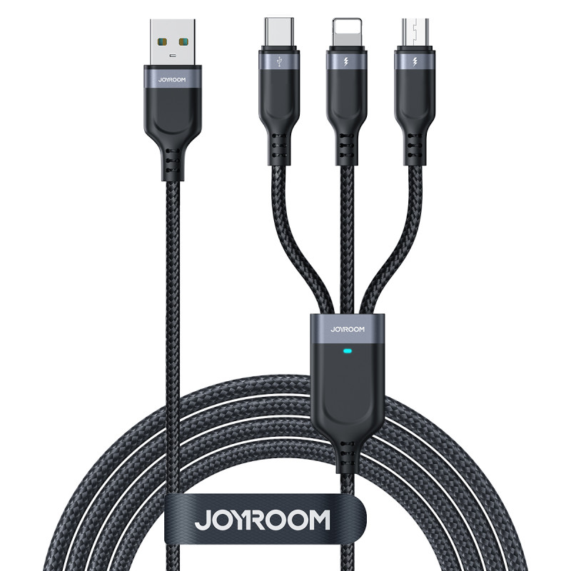 Joyroom Multi-Use Series S-A18 3in1 USB-A - Lightning / USB-C / mikro USB kabelis 1,2 m - juodas