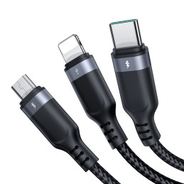 Joyroom Multi-Use Series S-A18 3in1 USB-A - Lightning / USB-C / mikro USB kabelis 1,2 m - juodas
