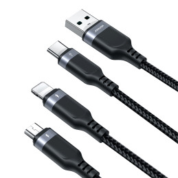 Joyroom Multi-Use Series S-A18 3in1 USB-A - Lightning / USB-C / mikro USB kabelis 1,2 m - juodas