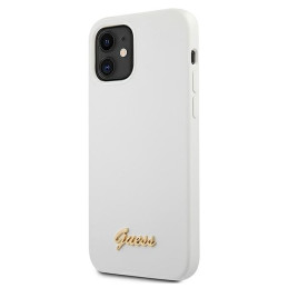 Guess Metal Logo Script dėklas iPhone 12 mini - baltas