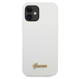 Guess Metal Logo Script dėklas iPhone 12 mini - baltas