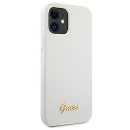 Guess Metal Logo Script dėklas iPhone 12 mini - baltas