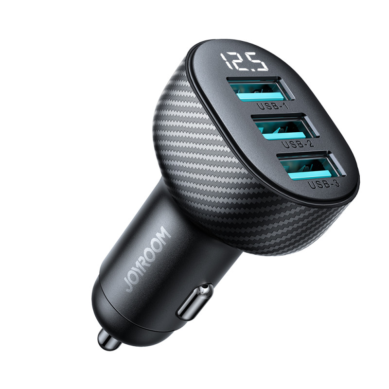 Joyroom JR-CCD03 3.4A automobilinis įkroviklis su 3x USB-A ekranu – juodas